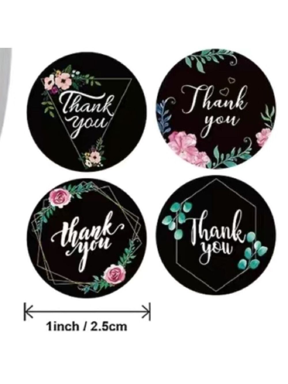500 Roll Black Floral Thank You Stickers PRICE IS FIRM - Picture 3 of 3